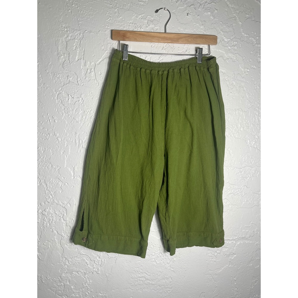 Cottonways Size 2 Olive Green Cotton Crop Pants Wide Leg Lagenlook Boho
